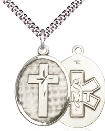 [0783SS10/24S] Sterling Silver Cross EMT Pendant on a 24 inch Light Rhodium Heavy Curb chain