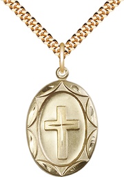 [0801YGF/24G] 14kt Gold Filled Cross Pendant on a 24 inch Gold Plate Heavy Curb chain