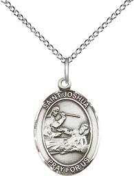 [8059SS/18SS] Sterling Silver Saint Joshua Pendant on a 18 inch Sterling Silver Light Curb chain