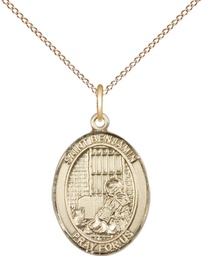 [8013GF/18GF] 14kt Gold Filled Saint Benjamin Pendant on a 18 inch Gold Filled Light Curb chain