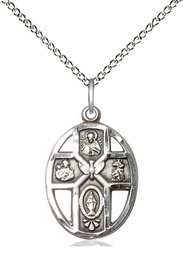 [0880SS/18SS] Sterling Silver 5-Way / Holy Spirit Pendant on a 18 inch Sterling Silver Light Curb chain