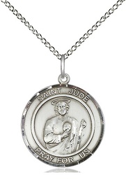 [8060RDSS/18SS] Sterling Silver Saint Jude Pendant on a 18 inch Sterling Silver Light Curb chain