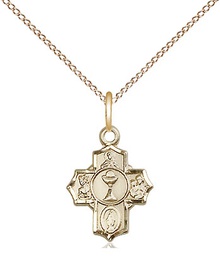 [0890GF/18GF] 14kt Gold Filled Communion 5-Way Pendant on a 18 inch Gold Filled Light Curb chain