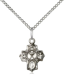 [0890SS/18SS] Sterling Silver Communion 5-Way Pendant on a 18 inch Sterling Silver Light Curb chain