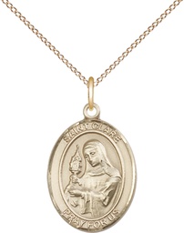 [8028GF/18GF] 14kt Gold Filled Saint Clare of Assisi Pendant on a 18 inch Gold Filled Light Curb chain