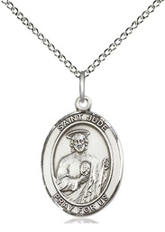 [8060SS/18SS] Sterling Silver Saint Jude Pendant on a 18 inch Sterling Silver Light Curb chain