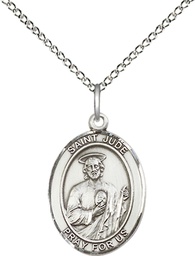 [8060SS/18SS] Sterling Silver Saint Jude Pendant on a 18 inch Sterling Silver Light Curb chain