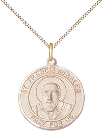 [8035RDGF/18GF] 14kt Gold Filled Saint Francis de Sales Pendant on a 18 inch Gold Filled Light Curb chain