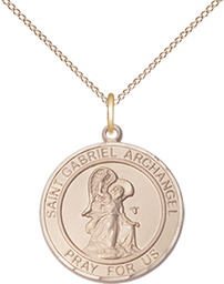[8039RDGF/18GF] 14kt Gold Filled Saint Gabriel the Archangel Pendant on a 18 inch Gold Filled Light Curb chain