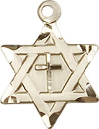 [1211YKT] 14kt Gold Star of David w/ Cross Medal