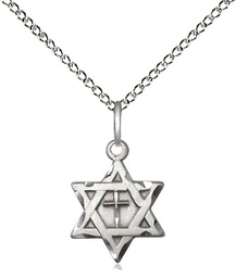 [1211YSS/18SS] Sterling Silver Star of David w/ Cross Pendant on a 18 inch Sterling Silver Light Curb chain
