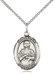 [8061SS/18SS] Sterling Silver Saint Kateri Pendant on a 18 inch Sterling Silver Light Curb chain