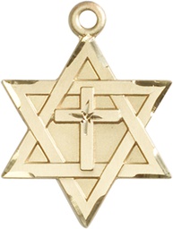[1212YKT] 14kt Gold Star of David w/ Cross Medal
