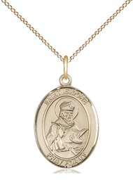 [8049GF/18GF] 14kt Gold Filled Saint Isidore of Seville Pendant on a 18 inch Gold Filled Light Curb chain