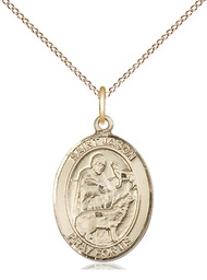 [8051GF/18GF] 14kt Gold Filled Saint Jason Pendant on a 18 inch Gold Filled Light Curb chain