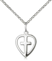 [1709SS/18SS] Sterling Silver Heart Cross Pendant on a 18 inch Sterling Silver Light Curb chain