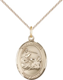 [8059GF/18GF] 14kt Gold Filled Saint Joshua Pendant on a 18 inch Gold Filled Light Curb chain