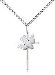 [1812WSS/18SS] Sterling Silver Cross Holy Spirit Pendant on a 18 inch Sterling Silver Light Curb chain