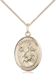 [8062GF/18GF] 14kt Gold Filled Saint Kevin Pendant on a 18 inch Gold Filled Light Curb chain
