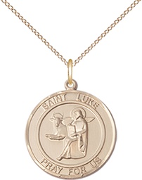 [8068RDGF/18GF] 14kt Gold Filled Saint Luke the Apostle Pendant on a 18 inch Gold Filled Light Curb chain