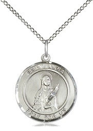 [8065RDSS/18SS] Sterling Silver Saint Lucia of Syracuse Pendant on a 18 inch Sterling Silver Light Curb chain