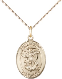 [8076GF/18GF] 14kt Gold Filled Saint Michael the Archangel Pendant on a 18 inch Gold Filled Light Curb chain