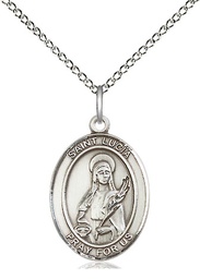 [8065SS/18SS] Sterling Silver Saint Lucia of Syracuse Pendant on a 18 inch Sterling Silver Light Curb chain