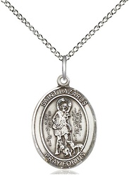 [8066SS/18SS] Sterling Silver Saint Lazarus Pendant on a 18 inch Sterling Silver Light Curb chain