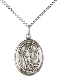 [8066SS/18SS] Sterling Silver Saint Lazarus Pendant on a 18 inch Sterling Silver Light Curb chain