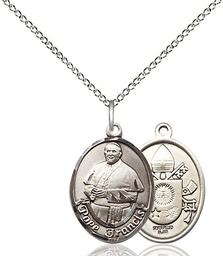 [8451SS/18SS] Sterling Silver Pope Francis Pendant on a 18 inch Sterling Silver Light Curb chain