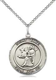 [8068RDSS/18SS] Sterling Silver Saint Luke the Apostle Pendant on a 18 inch Sterling Silver Light Curb chain