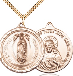[0203FGF/24G] 14kt Gold Filled Our Lady of Guadalupe Pendant on a 24 inch Gold Plate Heavy Curb chain