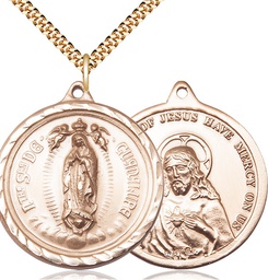 [0203FGF/24G] 14kt Gold Filled Our Lady of Guadalupe Pendant on a 24 inch Gold Plate Heavy Curb chain
