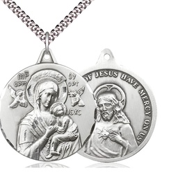 [0203HSS/24S] Sterling Silver Our Lady of Perpetual Help Pendant on a 24 inch Light Rhodium Heavy Curb chain