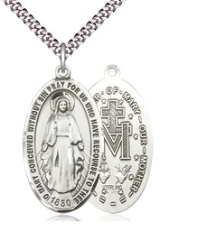 [0453SS/24S] Sterling Silver Miraculous Pendant on a 24 inch Light Rhodium Heavy Curb chain