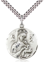[0567SS/24S] Sterling Silver Our Lady of Perpetual Help Pendant on a 24 inch Light Rhodium Heavy Curb chain