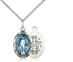 [0612EMSS/18SS] Sterling Silver Miraculous Pendant on a 18 inch Sterling Silver Light Curb chain