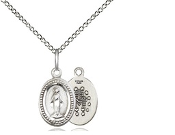 [0700SS/18SS] Sterling Silver Miraculous Pendant on a 18 inch Sterling Silver Light Curb chain