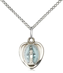 [0706EMSS/18SS] Sterling Silver Miraculous Pendant on a 18 inch Sterling Silver Light Curb chain
