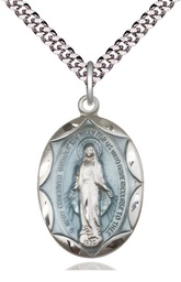[0801EMSS/24S] Sterling Silver Miraculous Pendant on a 24 inch Light Rhodium Heavy Curb chain