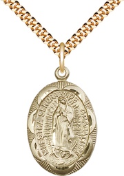 [0801FGF/24G] 14kt Gold Filled Our Lady of Guadalupe Pendant on a 24 inch Gold Plate Heavy Curb chain