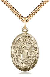 [0801FGF/24G] 14kt Gold Filled Our Lady of Guadalupe Pendant on a 24 inch Gold Plate Heavy Curb chain