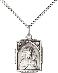 [0804CZSS/18SS] Sterling Silver Our Lady of Czestochowa Pendant on a 18 inch Sterling Silver Light Curb chain