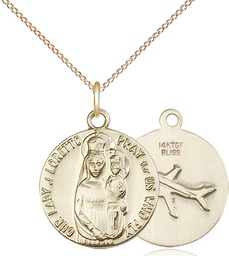 [0826GF/18GF] 14kt Gold Filled Our Lady of Loretto Pendant on a 18 inch Gold Filled Light Curb chain