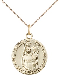 [0826PLGF/18GF] 14kt Gold Filled Our Lady of Loretto Pendant on a 18 inch Gold Filled Light Curb chain