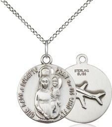 [0826SS/18SS] Sterling Silver Our Lady of Loretto Pendant on a 18 inch Sterling Silver Light Curb chain