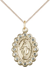 [2009AGF/18GF] 14kt Gold Filled Miraculous Pendant with Aqua Swarovski stones on a 18 inch Gold Filled Light Curb chain
