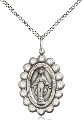 [2009CSS/18SS] Sterling Silver Miraculous Pendant with Crystal Swarovski stones on a 18 inch Sterling Silver Light Curb chain