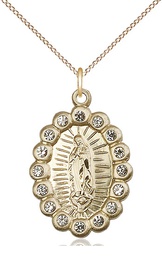 [2009FCGF/18GF] 14kt Gold Filled Our Lady of Guadalupe Pendant with Crystal Swarovski stones on a 18 inch Gold Filled Light Curb chain