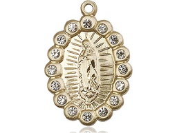 [2009FCKT] 14kt Gold Our Lady of Guadalupe Medal with Crystal Swarovski stones